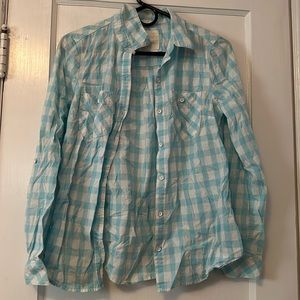 Boue and white plaid long sleeve shirt